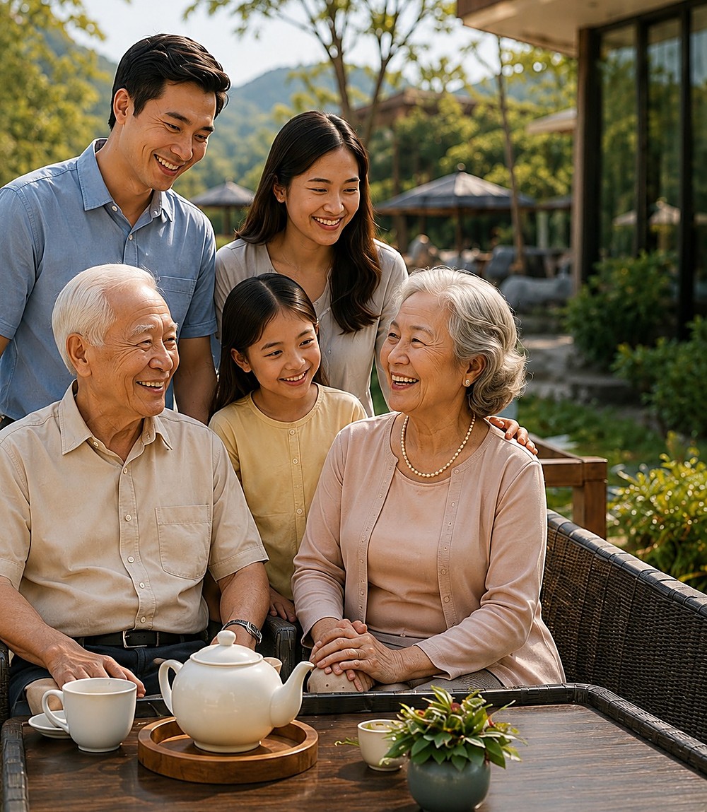Gia đình Việt bên Hồ Gươm lúc hoàng hôn